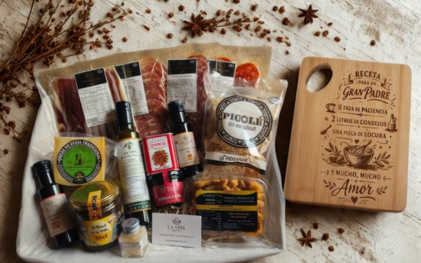 Regalos día del padre: cesta gourmet personalizada